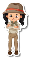 Girl in safari outfit cartoon character sticker