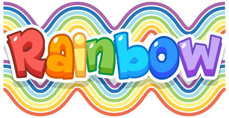 Rainbow word logo on rainbow wave background