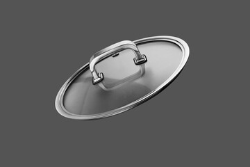 Glass lid from a pan isolated on grey background