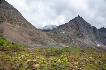 Tombstone Territorial Park landscape on a cloudy afternoon during summer time. 