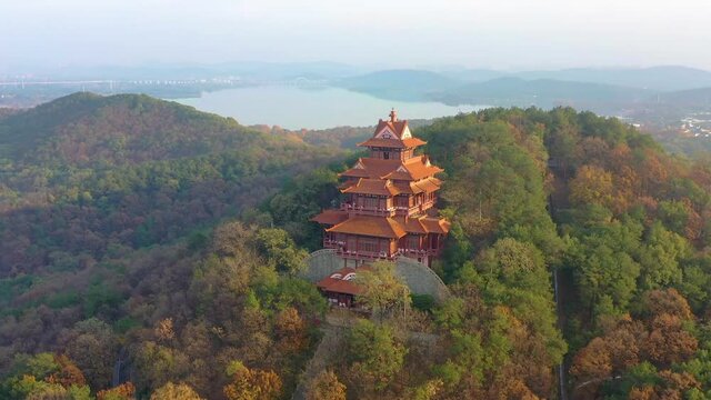 Aerial photography scenery of  Wuhan East Lake of Hubei province,China.East Lake Scenic Area of Wuhan