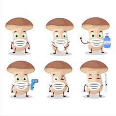 A picture of brown cap boletus cartoon design style keep staying healthy during a pandemic