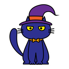 黒猫のかわいいイラスト。ハロウィンなどで使える用。