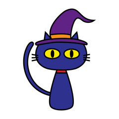 黒猫のかわいいイラスト。ハロウィンなどで使える用。
