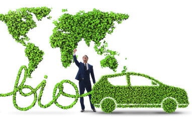 Businessman with car powered with biofuel