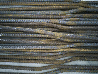 deformed bars is bending, Rebar at a construction site, rust on steel