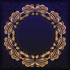 Stylish Template for postcard print design in purple color with luxurious Greek ornaments. Vector Preparing invitation card with vintage patterns.