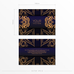 Stylish vector Template for postcard print design in purple color with luxury Greek ornaments. Preparing an invitation card with vintage patterns.