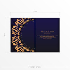 Stylish Vector Ready-to-print purple color postcard design with luxurious greek patterns. Invitation card template with vintage ornament.
