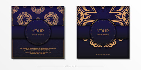 Invitation card template with vintage ornament. Stylish vector postcard design in purple color with luxurious greek