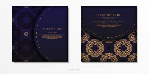 Invitation card template with vintage ornament. Stylish vector postcard design in purple color with luxurious greek