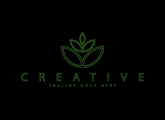 green flower shape leaf twig logo design with modern concept circular isolated