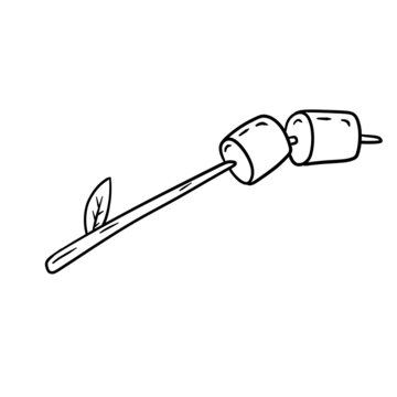 marshmallows on stick, simple black and white clip art preview