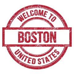 WELCOME TO BOSTON - UNITED STATES, words written on red stamp