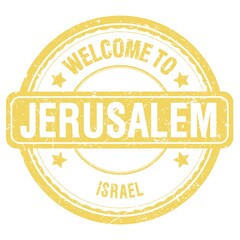 Obraz premium WELCOME TO JERUSALEM - ISRAEL, words written on yellow stamp