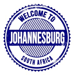 WELCOME TO JOHANNESBURG - SOUTH AFRICA, words written on blue stamp