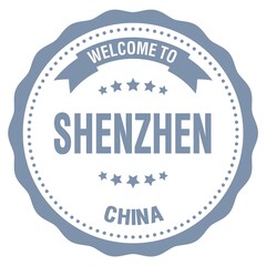 WELCOME TO SHENZHEN - CHINA, words written on gray stamp