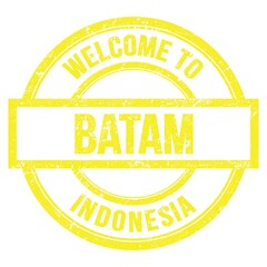 WELCOME TO BATAM - INDONESIA, words written on yellow stamp
