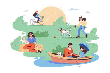 People rest in sunny city park