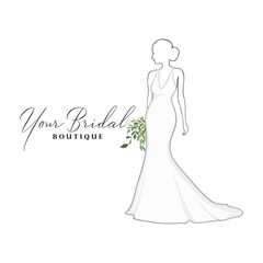 Vintage Wedding Dresses Boutique Logo, Bridesmaid Gown Logo, Bridal Gown Logo Vector Design Template