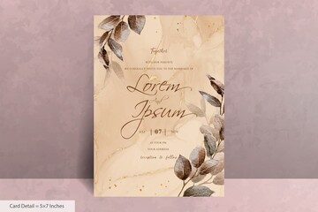 Set Of Greenery Watercolor Wedding Invitation Template with Hand Drawn Leaves