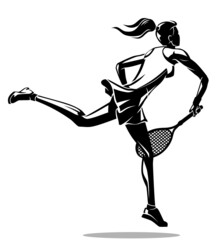 Fototapeta premium Tennis Player Overhead Service, Female Shadowed Illustration