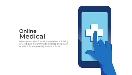 Call and chat doctor diagnostic support concept. online health care service and medical advice. template for web landing page, banner, presentation, social, poster, ad, promotion or print media