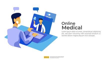Call and chat doctor diagnostic support concept. online health care service and medical advice. template for web landing page, banner, presentation, social, poster, ad, promotion or print media