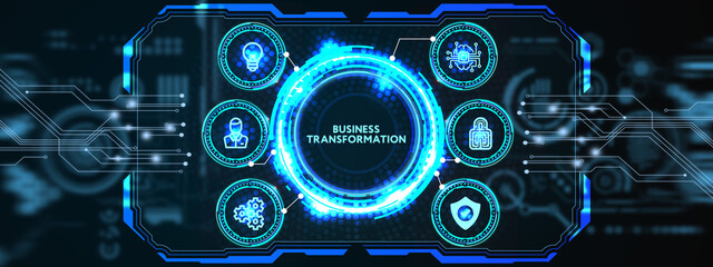 The concept of business, technology, the Internet and the network.  virtual screen of the future and sees the inscription: Business transformation