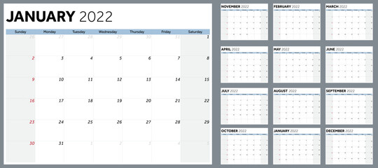 2022 Full Monthy Calendar Set 