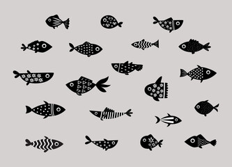 fish silhouette vector collection. Illustration vector of different kinds of Fish Silhouette. Cute graphic design of fish in ocean.