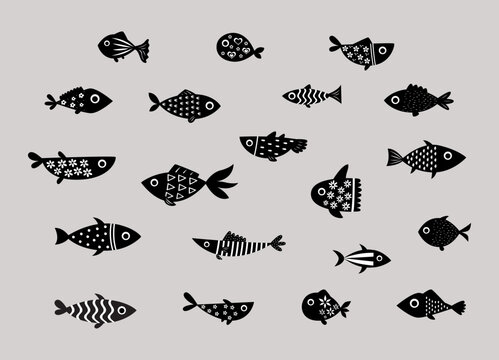 fish silhouette vector collection. Illustration vector of different kinds of Fish Silhouette. Cute graphic design of fish in ocean.