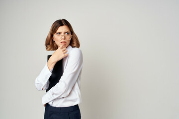 Business woman in white shirt documents manager office work