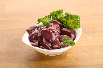 Raw chicken liver in the bowl