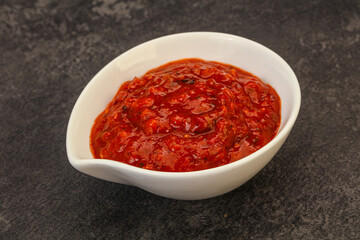 Tomato spicy sauce in the bowl