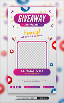 Editable giveaway winner announcement social media story post template