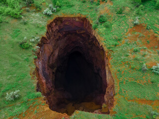 overhead view of collapsed mine
