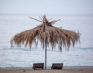 Reed chaise longue on the beach