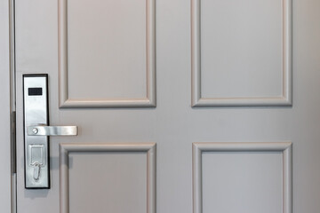 Digital door lock security systems for good safety of apartment door. Electronic door handle inside the room.