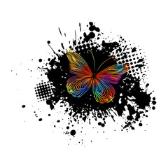 Abstraction multicolored butterflies. Paint spots. Vector illustration