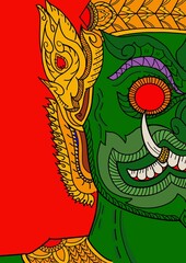 Giant drawing of Thailand, Giant face photo  Art of thailand, green giant illustration, scary of face