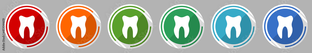 Poster tooth icon set, vector illustration in 6 colors options for webdesign and mobile applications, flat 