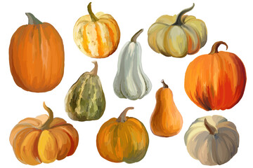 Set of pumpkins on a white background