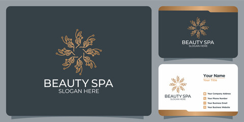 Set of hand drawn feminine and modern floral template logos and business cards