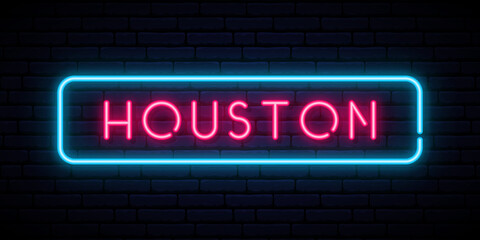 Fototapeta na wymiar Houston neon signboard. Glowing banner. Stock vector illustration.