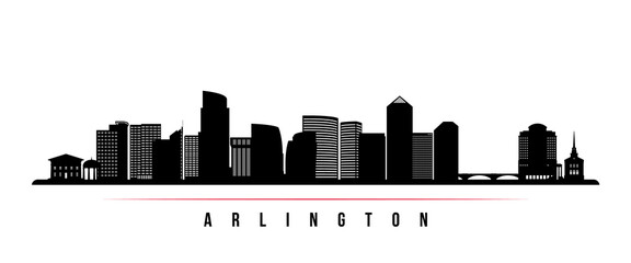 Arlington skyline horizontal banner. Black and white silhouette of Arlington, Virginia. Vector template for your design. - obrazy, fototapety, plakaty