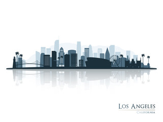 Fototapeta na wymiar Los Angeles skyline silhouette with reflection. Landscape Los Angeles, California. Vector illustration.