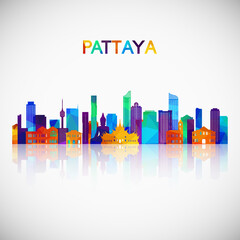 Pattaya skyline silhouette in colorful geometric style. Symbol for your design. Vector illustration. - obrazy, fototapety, plakaty