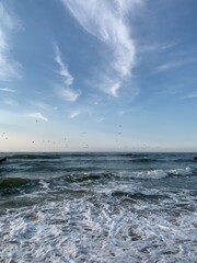 Waves sea view, blue sky, day time, sea horizon background