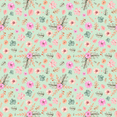 Pattern with autumn flowers and leaves  6